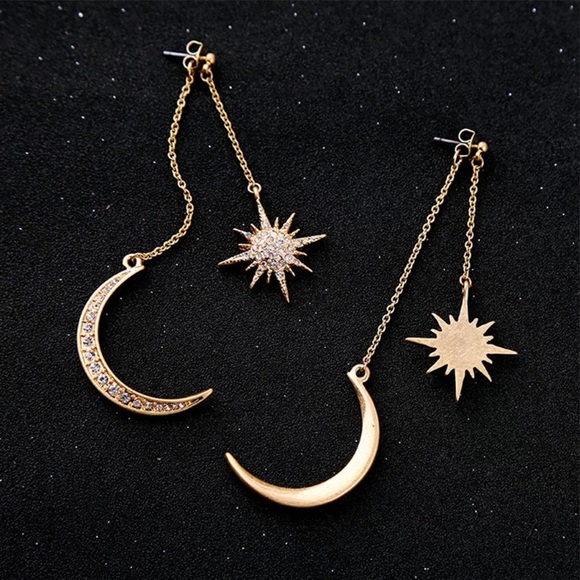 Shiny Crystal Star Moon Dangle Charming Earrings - Picture 3 of 7